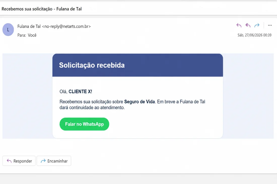 Cliente recebe e-mail de agradecimento